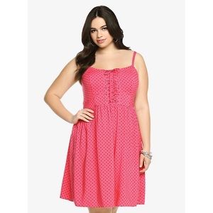 Torrid Pink Lace Up Polka Dot Tank Dress